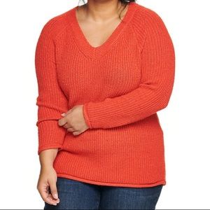 NWT Womens Plus V-neck Sweater - Coral - 3X